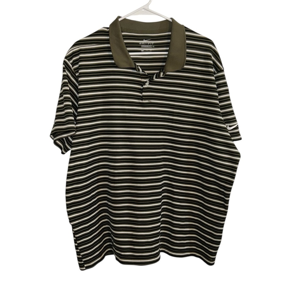 Nike Men's Polo Shirt Green Black White Stripes 2XL XXL Great Condition